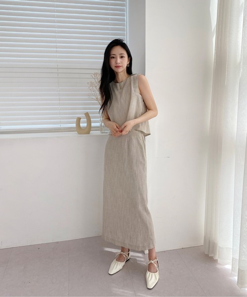 by muni:r（バイ ムニール）の「クラシックキャミソール+ロングスカートセットアップ（ワンピース・レディース・ブラック/ベージュ・FREE）」の15枚目の写真