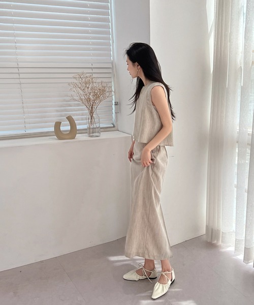 by muni:r（バイ ムニール）の「クラシックキャミソール+ロングスカートセットアップ（ワンピース・レディース・ブラック/ベージュ・FREE）」の18枚目の写真