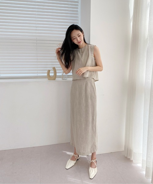 by muni:r（バイ ムニール）の「クラシックキャミソール+ロングスカートセットアップ（ワンピース・レディース・ブラック/ベージュ・FREE）」の22枚目の写真
