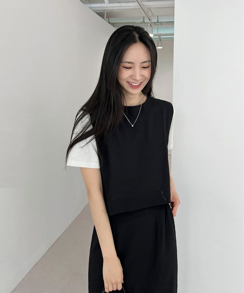 by muni:r（バイ ムニール）の「クラシックキャミソール+ロングスカートセットアップ（ワンピース・レディース・ブラック/ベージュ・FREE）」の8枚目の写真