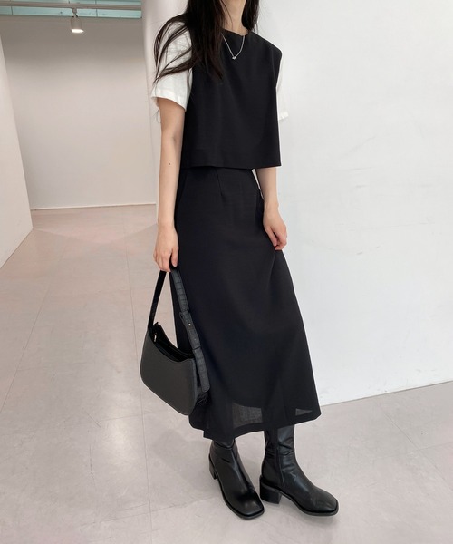 by muni:r（バイ ムニール）の「クラシックキャミソール+ロングスカートセットアップ（ワンピース・レディース・ブラック/ベージュ・FREE）」の14枚目の写真