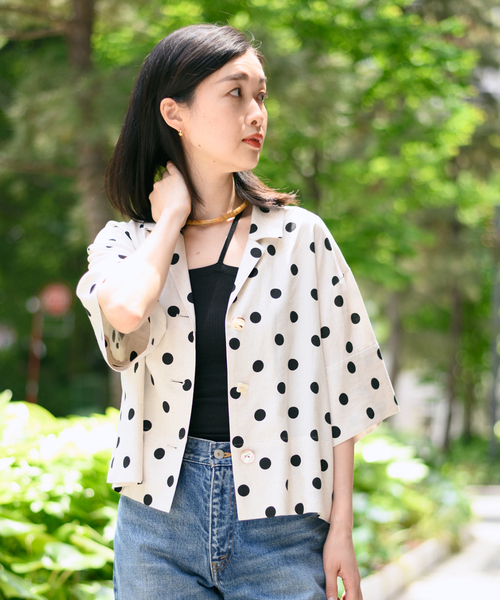 journal standard L'essage(ジャーナルスタンダードレサージュ)の「レーヨン麻ドットショートシャツ(シャツ/ブラウス・レディース・ブラック/ナチュラル・FREE)」の12枚目の写真