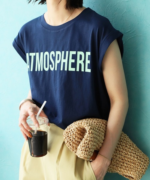 reca(レカ)の「フレンチスリーブロゴT(Tシャツ/カットソー・レディース・ネイビー/オフホワイト/クリーム/マスタード・FREE)」の1枚目の写真