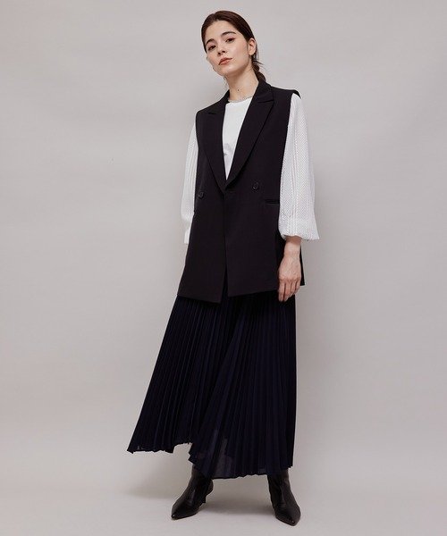 ROPE'（ロペ）の「【秋の新作】セットアップ対応/ピークドラペル サイドスリットダブルジレ（ベスト・レディース・ブラック/ダークブラウン・38/36）」の4枚目の写真