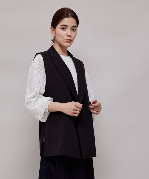 ROPE'（ロペ）の「【秋の新作】セットアップ対応/ピークドラペル サイドスリットダブルジレ（ベスト・レディース・ブラック/ダークブラウン・38/36）」の7枚目の写真