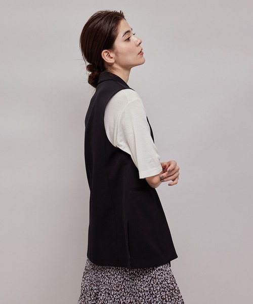 ROPE'（ロペ）の「【秋の新作】セットアップ対応/ピークドラペル サイドスリットダブルジレ（ベスト・レディース・ブラック/ダークブラウン・38/36）」の8枚目の写真