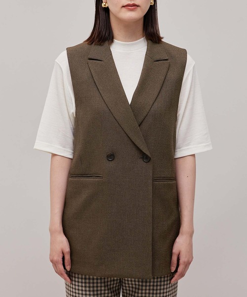 ROPE'（ロペ）の「【秋の新作】セットアップ対応/ピークドラペル サイドスリットダブルジレ（ベスト・レディース・ブラック/ダークブラウン・38/36）」の9枚目の写真