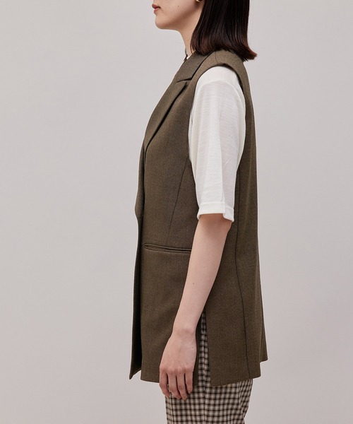 ROPE'（ロペ）の「【秋の新作】セットアップ対応/ピークドラペル サイドスリットダブルジレ（ベスト・レディース・ブラック/ダークブラウン・38/36）」の10枚目の写真