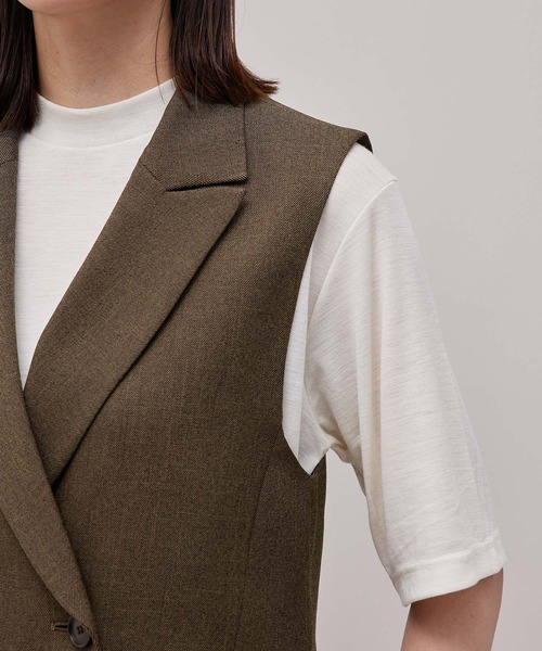 ROPE'（ロペ）の「【秋の新作】セットアップ対応/ピークドラペル サイドスリットダブルジレ（ベスト・レディース・ブラック/ダークブラウン・38/36）」の13枚目の写真