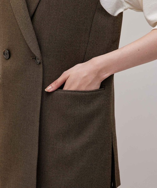 ROPE'（ロペ）の「【秋の新作】セットアップ対応/ピークドラペル サイドスリットダブルジレ（ベスト・レディース・ブラック/ダークブラウン・38/36）」の14枚目の写真