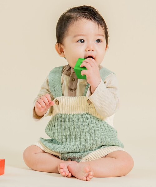 Ampersand(アンパサンド)の「premier ニットロンパス(ロンパース・キッズ・アイボリー/ミント・60/70/80)」の2枚目の写真