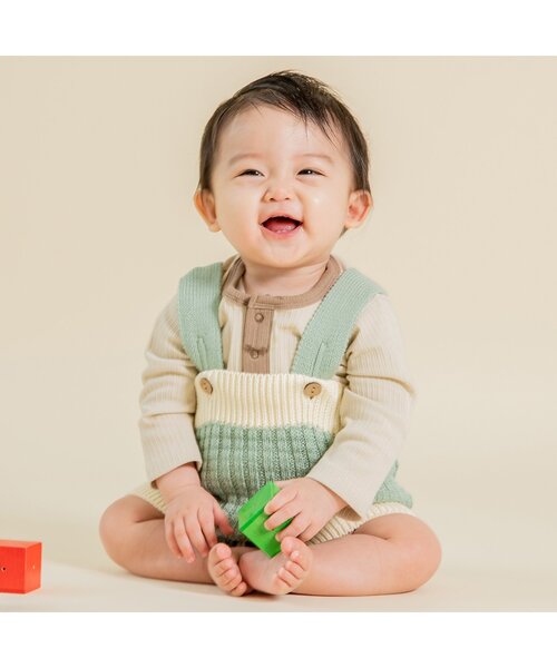 Ampersand(アンパサンド)の「premier ニットロンパス(ロンパース・キッズ・アイボリー/ミント・60/70/80)」の3枚目の写真