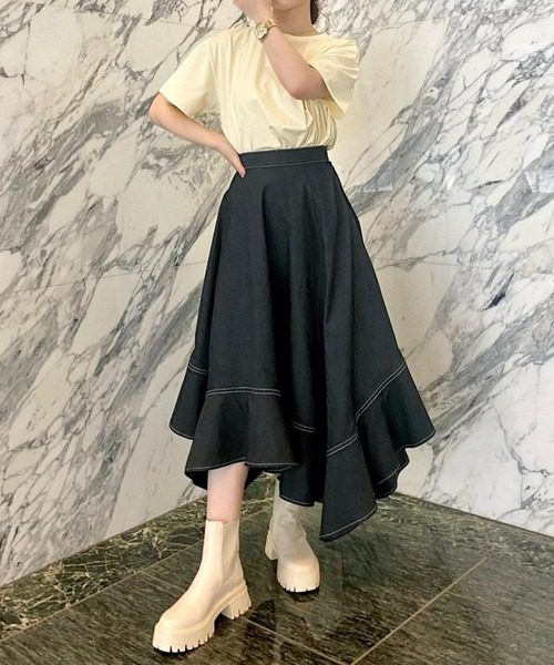 EIMY ISTOIRE(エイミーイストワール)の「イレギュラーヘムフレアスカート(スカート・レディース・ブラック/アイボリー/ブラウン/オレンジ・S/M)」の5枚目の写真