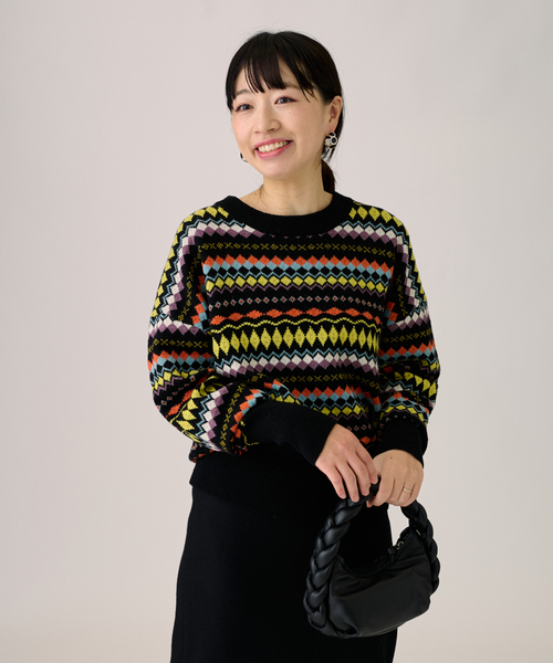 journal standard L'essage（ジャーナルスタンダードレサージュ）の「ジャガードプルオーバー（ニット/セーター・レディース・ブラウン/ブラック系その他・FREE）」の6枚目の写真