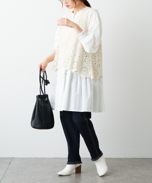 PUAL CE CIN(ピュアルセシン)の「タイプライターノーカラーティアードチュニック(シャツ/ブラウス・レディース・ベージュ/オフホワイト・FREE)」の19枚目の写真