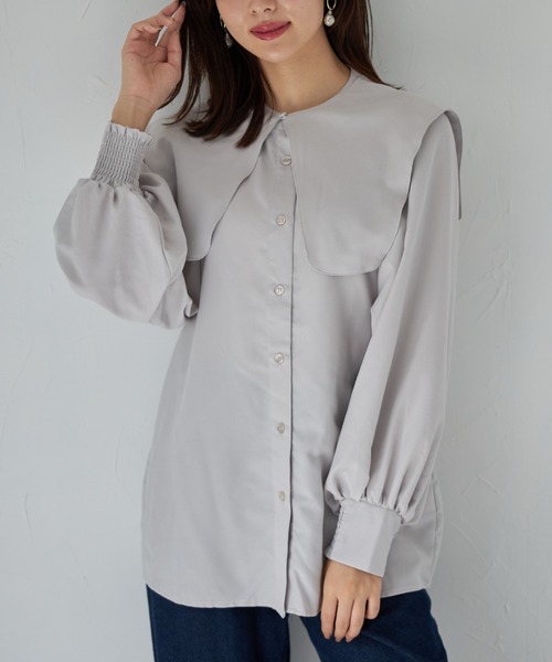 tocco closet(トッコ クローゼット)の「【ZOZO限定】取り外し可能なビックカラー付きボリュームスリーブブラウス(シャツ/ブラウス・レディース・オフホワイト/ライトグレー/ブラック・M)」の1枚目の写真