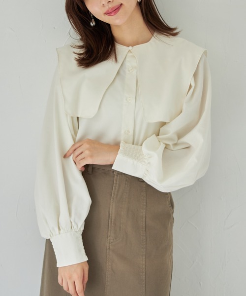 tocco closet(トッコ クローゼット)の「【ZOZO限定】取り外し可能なビックカラー付きボリュームスリーブブラウス(シャツ/ブラウス・レディース・オフホワイト/ライトグレー/ブラック・M)」の4枚目の写真