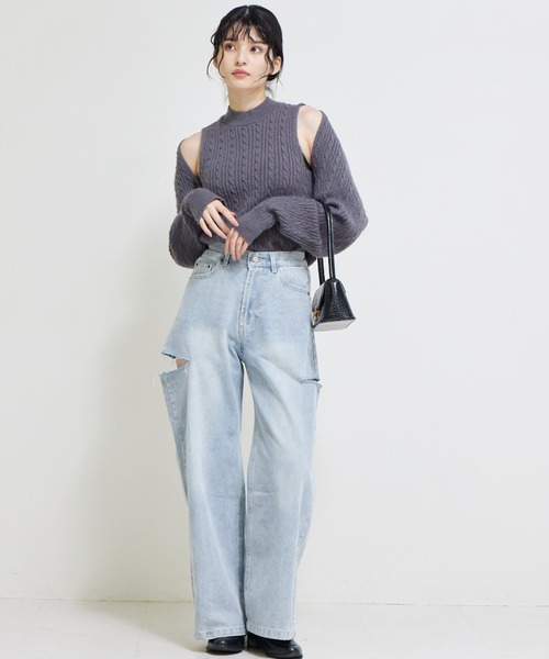 solleim（ソルレム）の「ハイウエストカッティングデニムワイドパンツ（デニムパンツ・レディース・グレー/ブルー・61/64）」の16枚目の写真