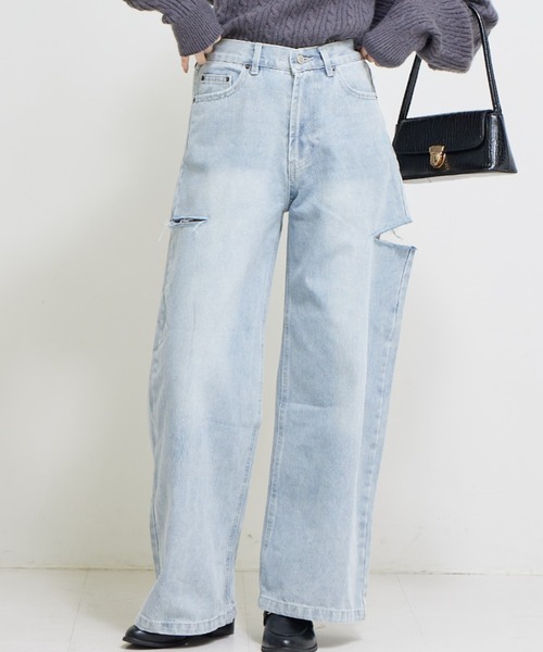 solleim（ソルレム）の「ハイウエストカッティングデニムワイドパンツ（デニムパンツ・レディース・グレー/ブルー・61/64）」の9枚目の写真