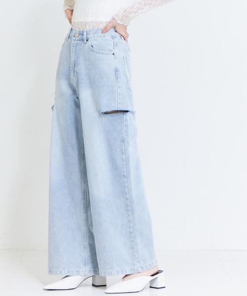 solleim（ソルレム）の「ハイウエストカッティングデニムワイドパンツ（デニムパンツ・レディース・グレー/ブルー・61/64）」の4枚目の写真