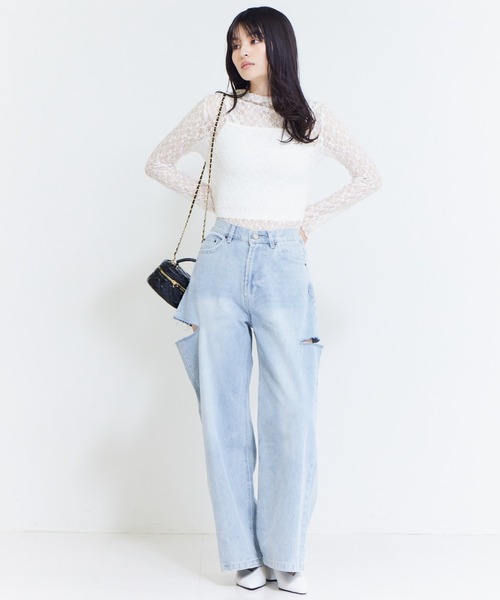 solleim（ソルレム）の「ハイウエストカッティングデニムワイドパンツ（デニムパンツ・レディース・グレー/ブルー・61/64）」の5枚目の写真