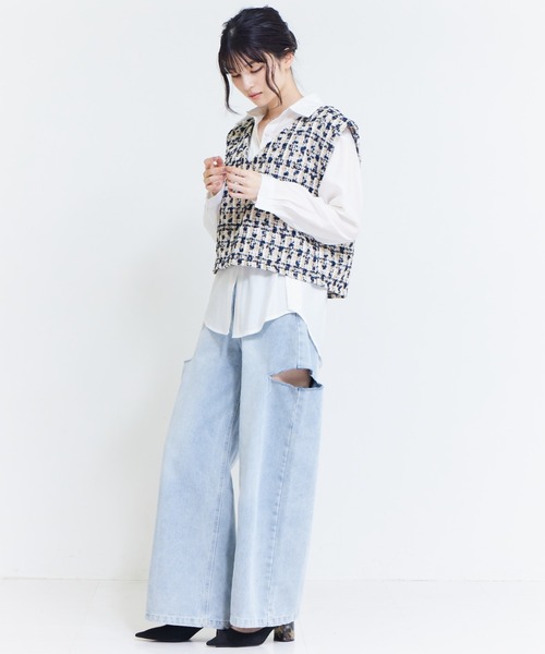 solleim（ソルレム）の「ハイウエストカッティングデニムワイドパンツ（デニムパンツ・レディース・グレー/ブルー・61/64）」の7枚目の写真