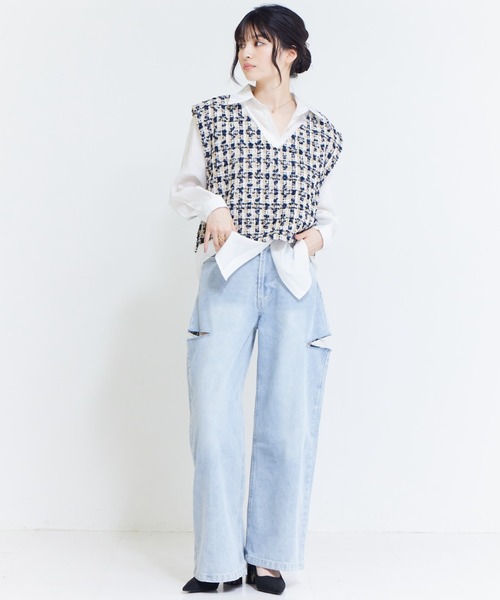 solleim（ソルレム）の「ハイウエストカッティングデニムワイドパンツ（デニムパンツ・レディース・グレー/ブルー・61/64）」の8枚目の写真