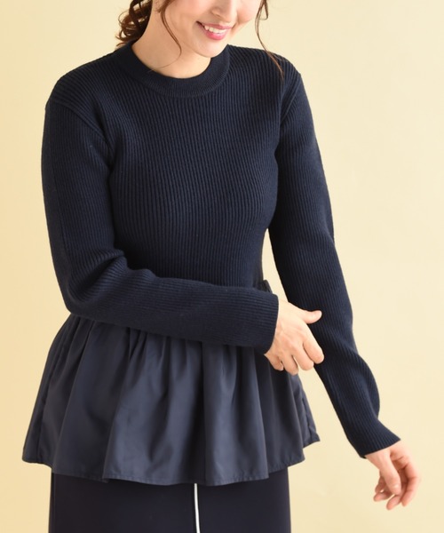 INTERPLANET（インタープラネット）の「ペプラム異素材プルオーバー（Tシャツ/カットソー・レディース・ブラック/ネイビー/グレイッシュベージュ・FREE）」の18枚目の写真