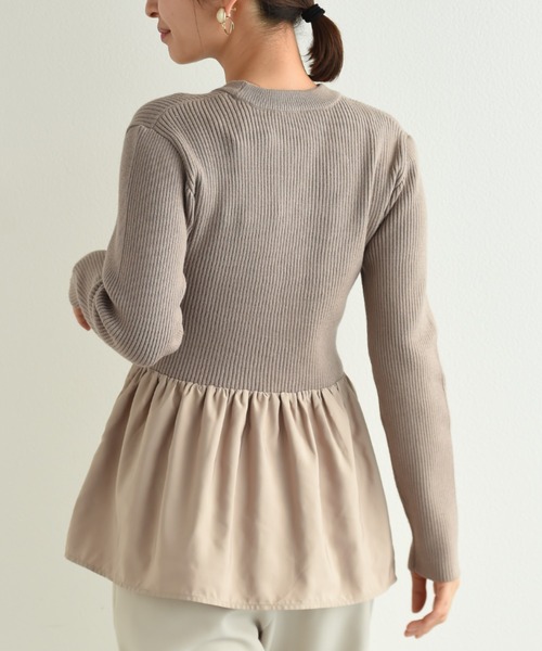 INTERPLANET（インタープラネット）の「ペプラム異素材プルオーバー（Tシャツ/カットソー・レディース・ブラック/ネイビー/グレイッシュベージュ・FREE）」の7枚目の写真