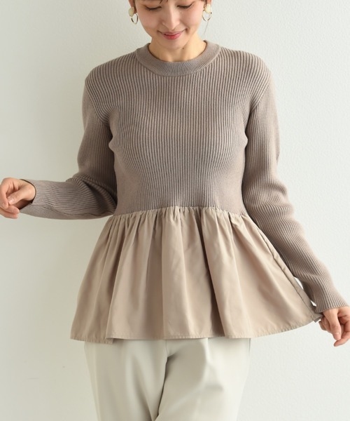 INTERPLANET（インタープラネット）の「ペプラム異素材プルオーバー（Tシャツ/カットソー・レディース・ブラック/ネイビー/グレイッシュベージュ・FREE）」の8枚目の写真