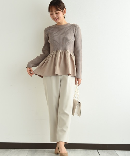 INTERPLANET（インタープラネット）の「ペプラム異素材プルオーバー（Tシャツ/カットソー・レディース・ブラック/ネイビー/グレイッシュベージュ・FREE）」の13枚目の写真