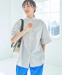 coen | コットンブレンド5分袖バンドカラーオーバーシャツ(シャツ/ブラウス)