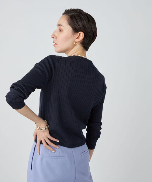 セール】《手洗い可能》ワイドリブクルーネックカーディガン