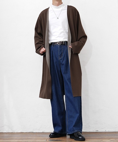 MinoriTY（マイノリティ）の「【MinoriTY】リバーシブルロングカーディガン ノーカラー メンズ 無地 スウェード 秋服（カーディガン/ボレロ・メンズ・パープル/ブルーグレー/モカ/チャコール/アイボリー・S/M/L）」の16枚目の写真