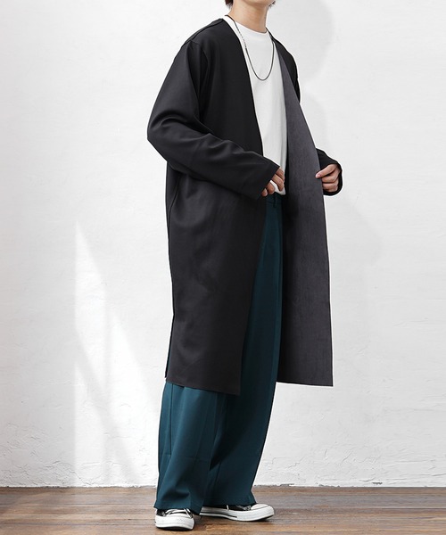 MinoriTY（マイノリティ）の「【MinoriTY】リバーシブルロングカーディガン ノーカラー メンズ 無地 スウェード 秋服（カーディガン/ボレロ・メンズ・パープル/ブルーグレー/モカ/チャコール/アイボリー・S/M/L）」の14枚目の写真