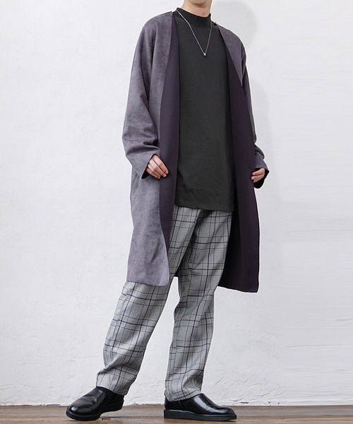 MinoriTY（マイノリティ）の「【MinoriTY】リバーシブルロングカーディガン ノーカラー メンズ 無地 スウェード 秋服（カーディガン/ボレロ・メンズ・パープル/ブルーグレー/モカ/チャコール/アイボリー・S/M/L）」の20枚目の写真