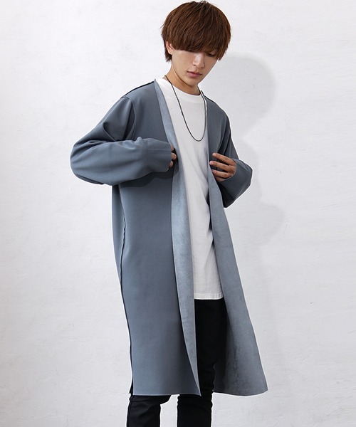 MinoriTY】リバーシブルロングカーディガン ノーカラー メンズ 無地
