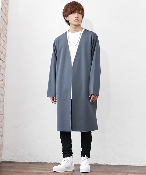 MinoriTY】リバーシブルロングカーディガン ノーカラー メンズ 無地