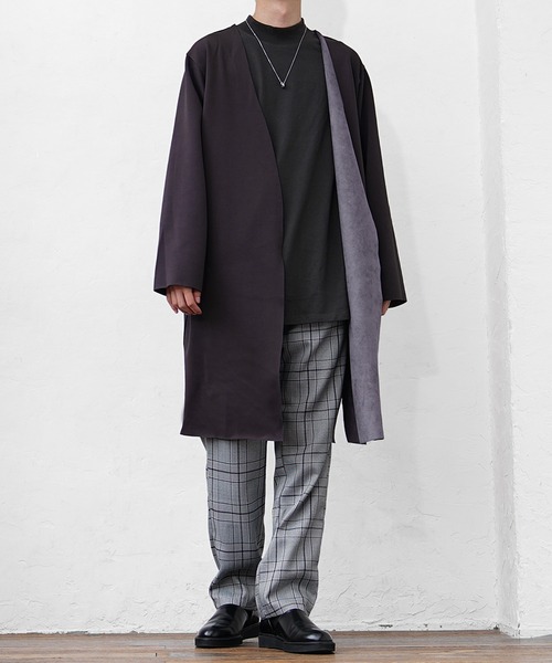 MinoriTY】リバーシブルロングカーディガン ノーカラー メンズ 無地