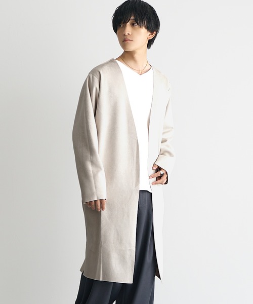 MinoriTY】リバーシブルロングカーディガン ノーカラー メンズ 無地