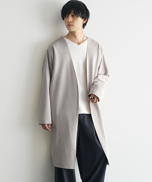 MinoriTY】リバーシブルロングカーディガン ノーカラー メンズ 無地