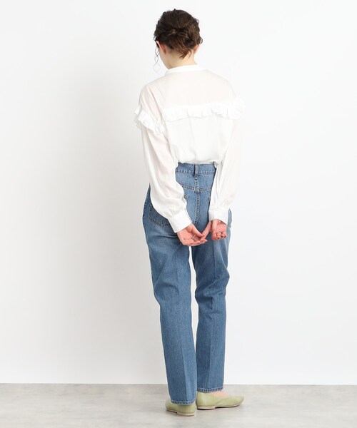 Cutie Blonde（キューティーブロンド）の「◆【甘すぎない！大人のためのデザインブラウス】ヴィンテージサテン フリル付きバンドカラー（シャツ/ブラウス・レディース・ライトブルー/ホワイト系・01/02/03）」の19枚目の写真