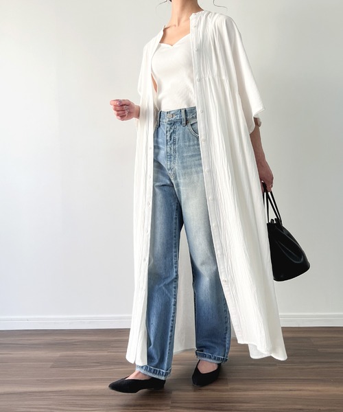 JUNOAH（ジュノア）の「リネンライクオーバーシャツワンピース（シャツワンピース・レディース・ホワイト/ブラック/モカ・MEDIUM/X-LARGE/LARGE）」の8枚目の写真