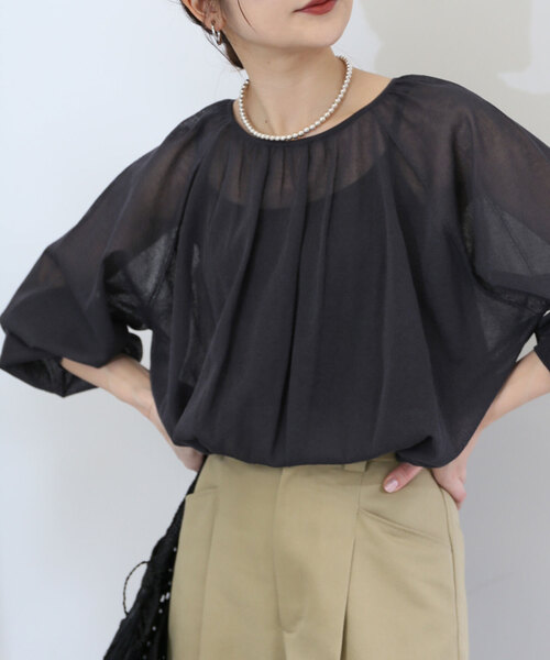 シアー袖ボリュームニット【手洗い可能】