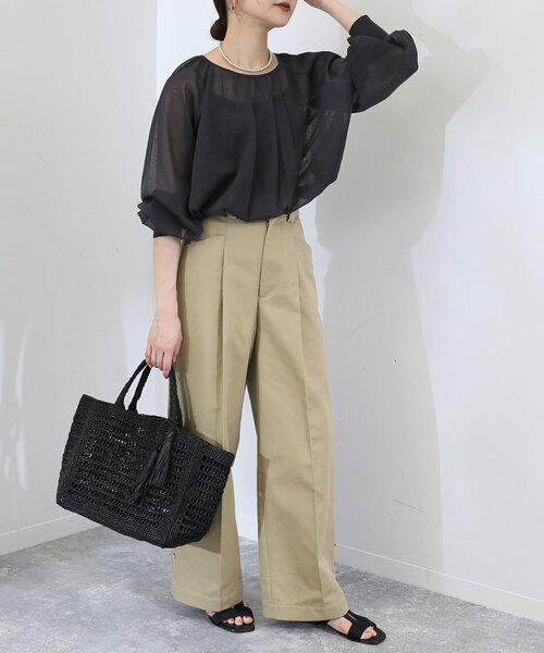 シアー袖ボリュームニット【手洗い可能】