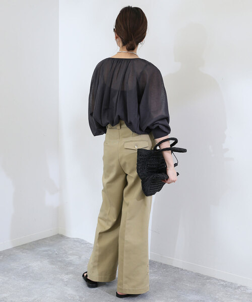 シアー袖ボリュームニット【手洗い可能】