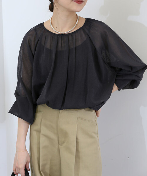 シアー袖ボリュームニット【手洗い可能】