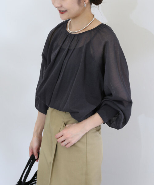 シアー袖ボリュームニット【手洗い可能】