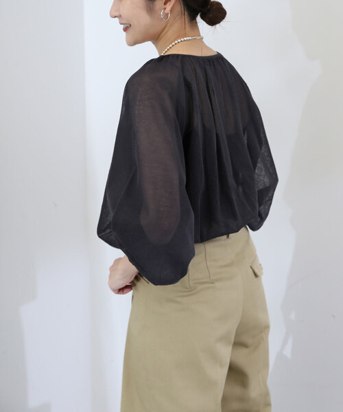 シアー袖ボリュームニット【手洗い可能】