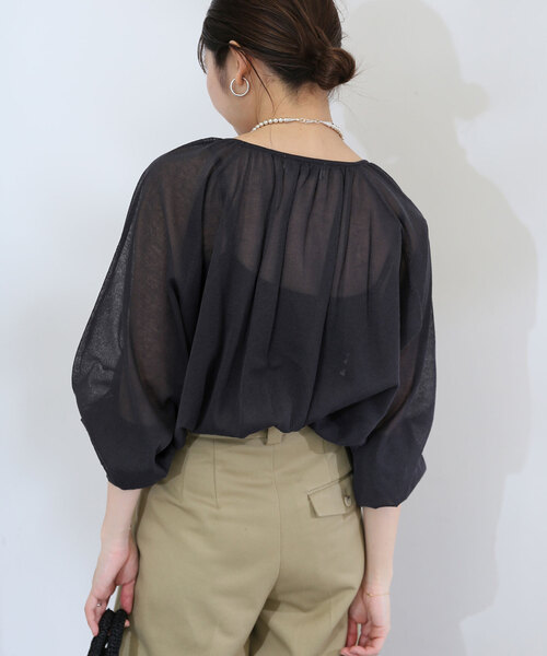 シアー袖ボリュームニット【手洗い可能】